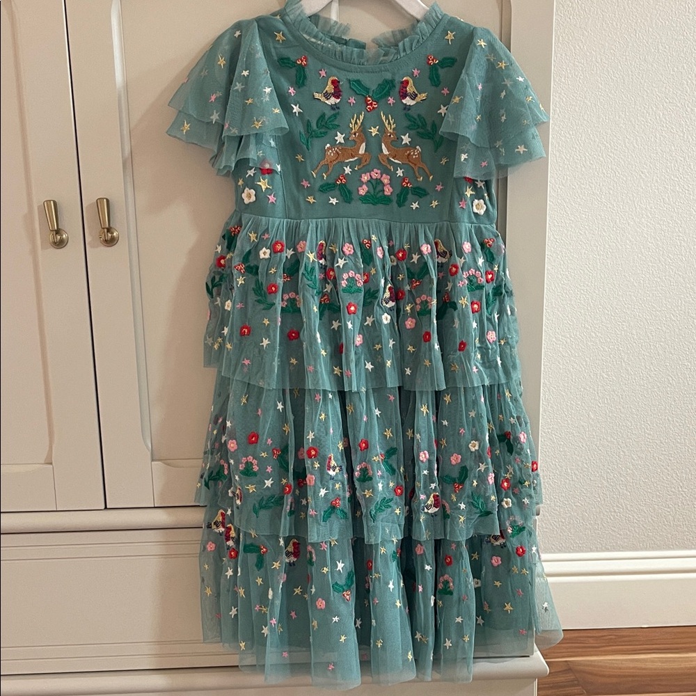 Mini Boden green Dress with Ruffle Detail